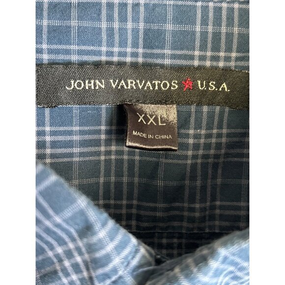 John Varvatos USA Shirt Size XXL Blue Gray‎ Plaid L/S Button Down 100% Cotton - Picture 5 of 9